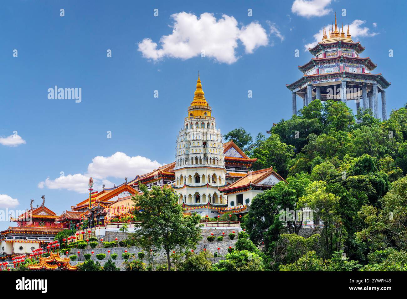 Blick über den Kek Lok Si Tempel in Penang, Malaysia. Stockfoto