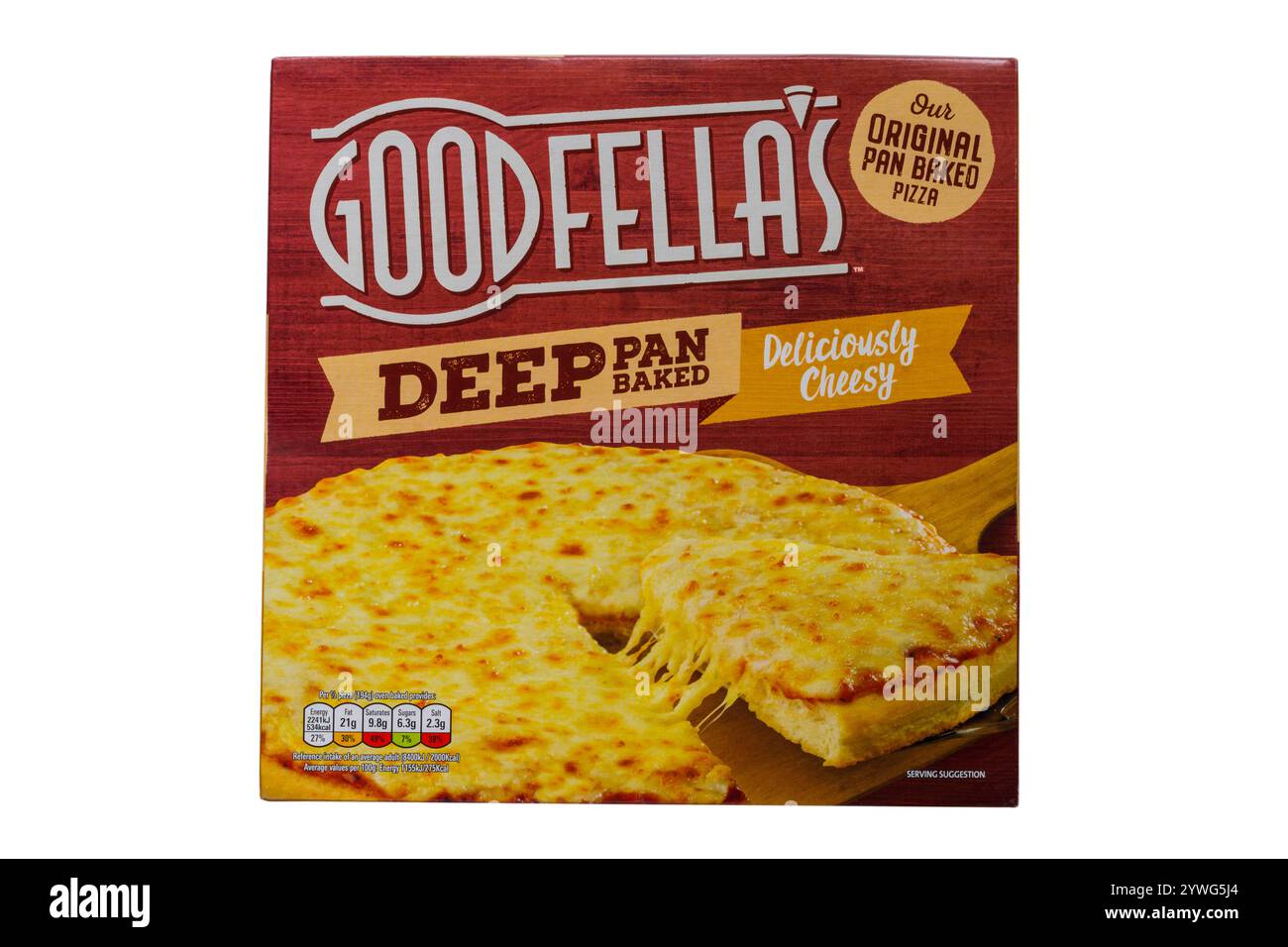 Goodfellas Deep Pan Baked delicious Cheesy Pizza isoliert auf weißem Hintergrund - unsere original Pan Baked Pizza Stockfoto