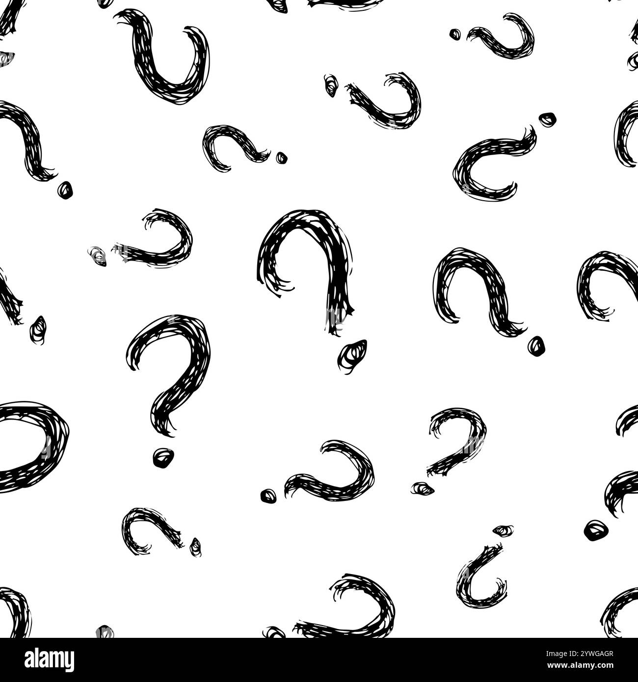 Nahtloses Muster mit handgezeichnetem Fragezeichen. Schwarzes Fragezeichen auf weißem Hintergrund. Vektorabbildung Stock Vektor