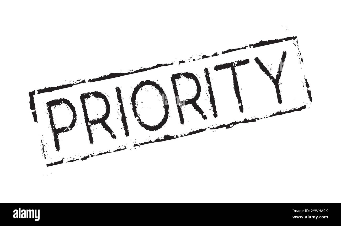 Ein Gummistempel mit dem Wort PRIORITÄT. Wird verwendet, um anzugeben, dass ein bestimmtes Poststück oder Paket von Postdiensten vorrangig behandelt werden soll. Stock Vektor