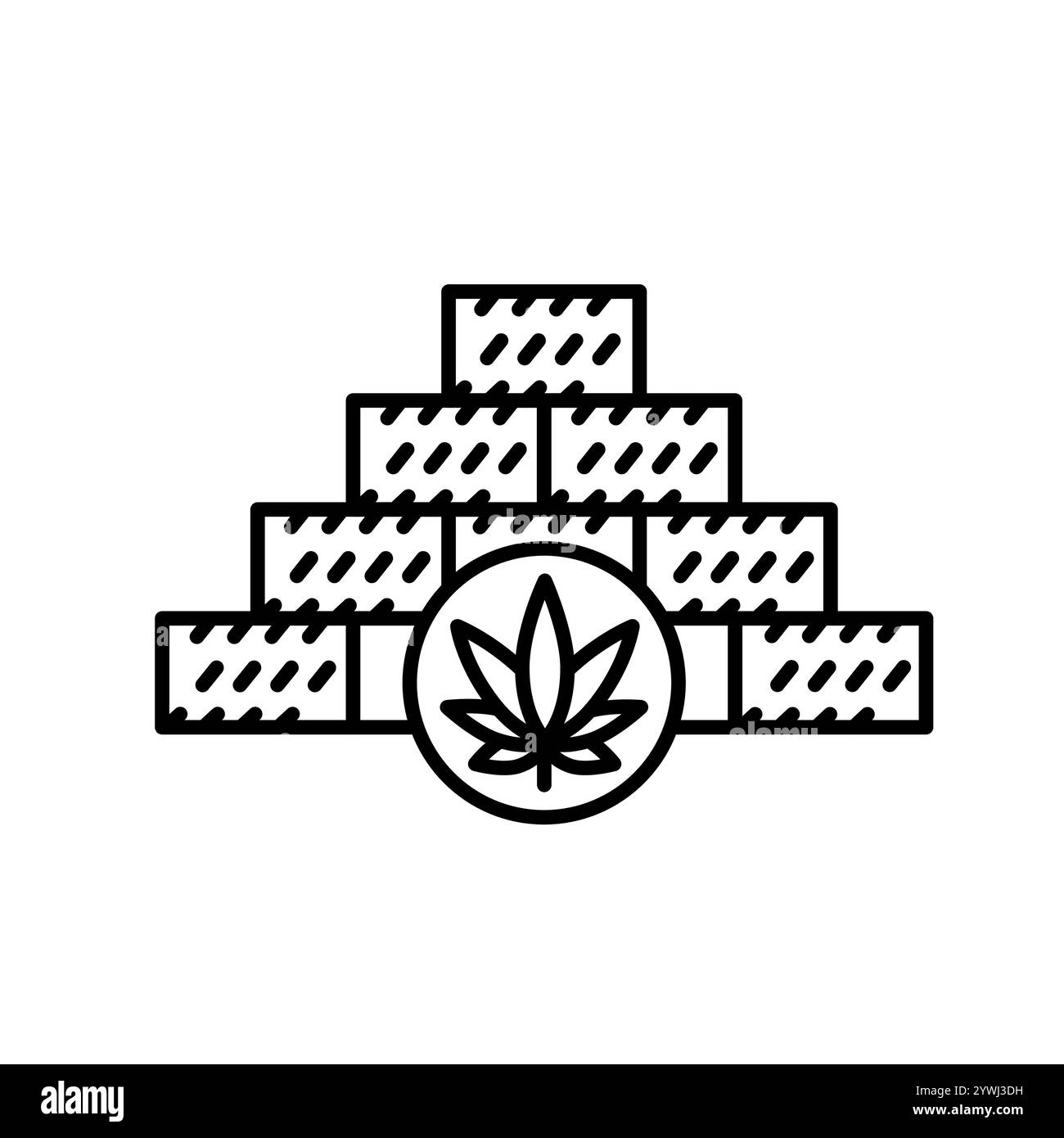 Hempcrete-Symbol mit schwarzer Linie. Vektorisoliertes Element. Bearbeitbare Kontur. Stock Vektor