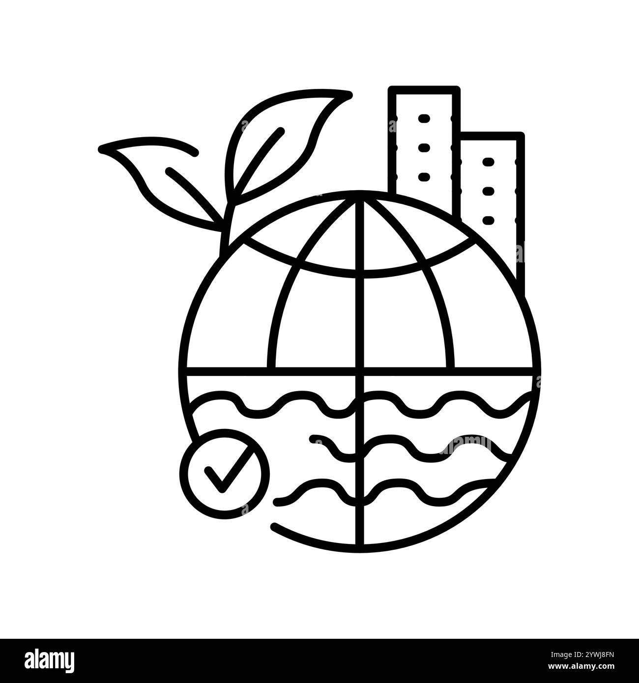 Schwarze Linie Symbol für Klimaanpassungsstrategien. Vektorisoliertes Element. Bearbeitbare Kontur. Stock Vektor