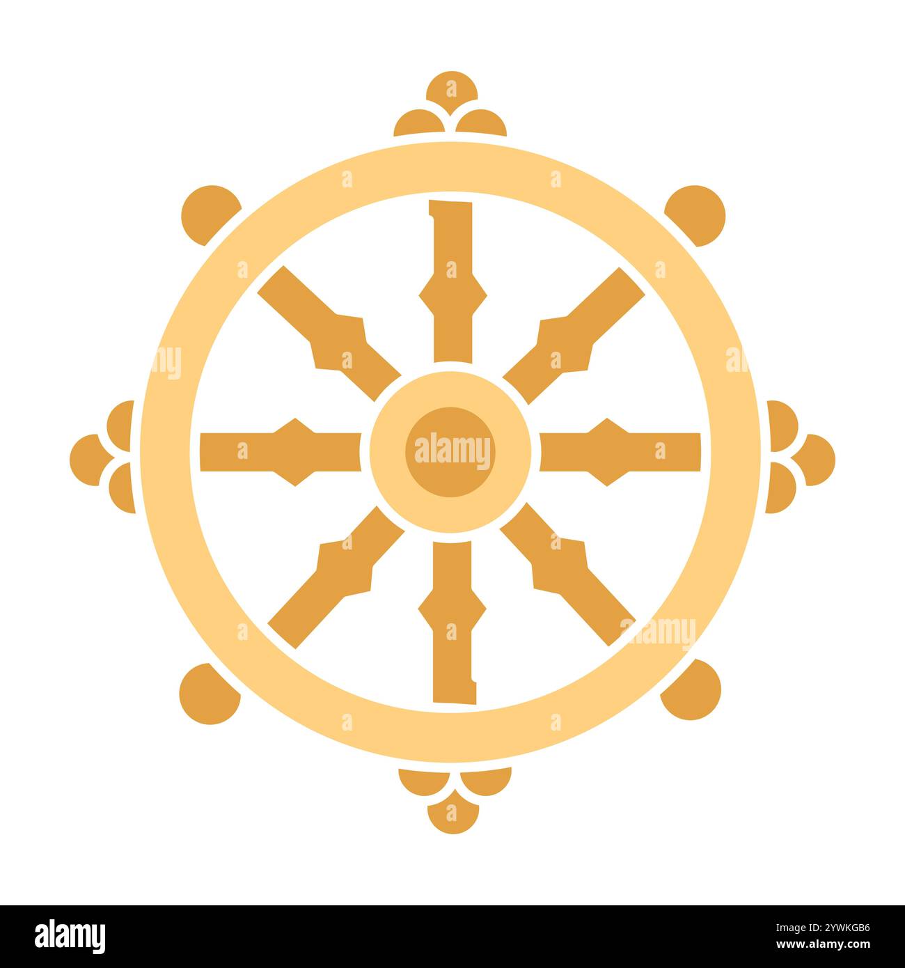 Symbol für Dharma-Linie. Dharmachakra im Buddhismus. Vektorisoliertes Element. Bearbeitbare Kontur. Stock Vektor