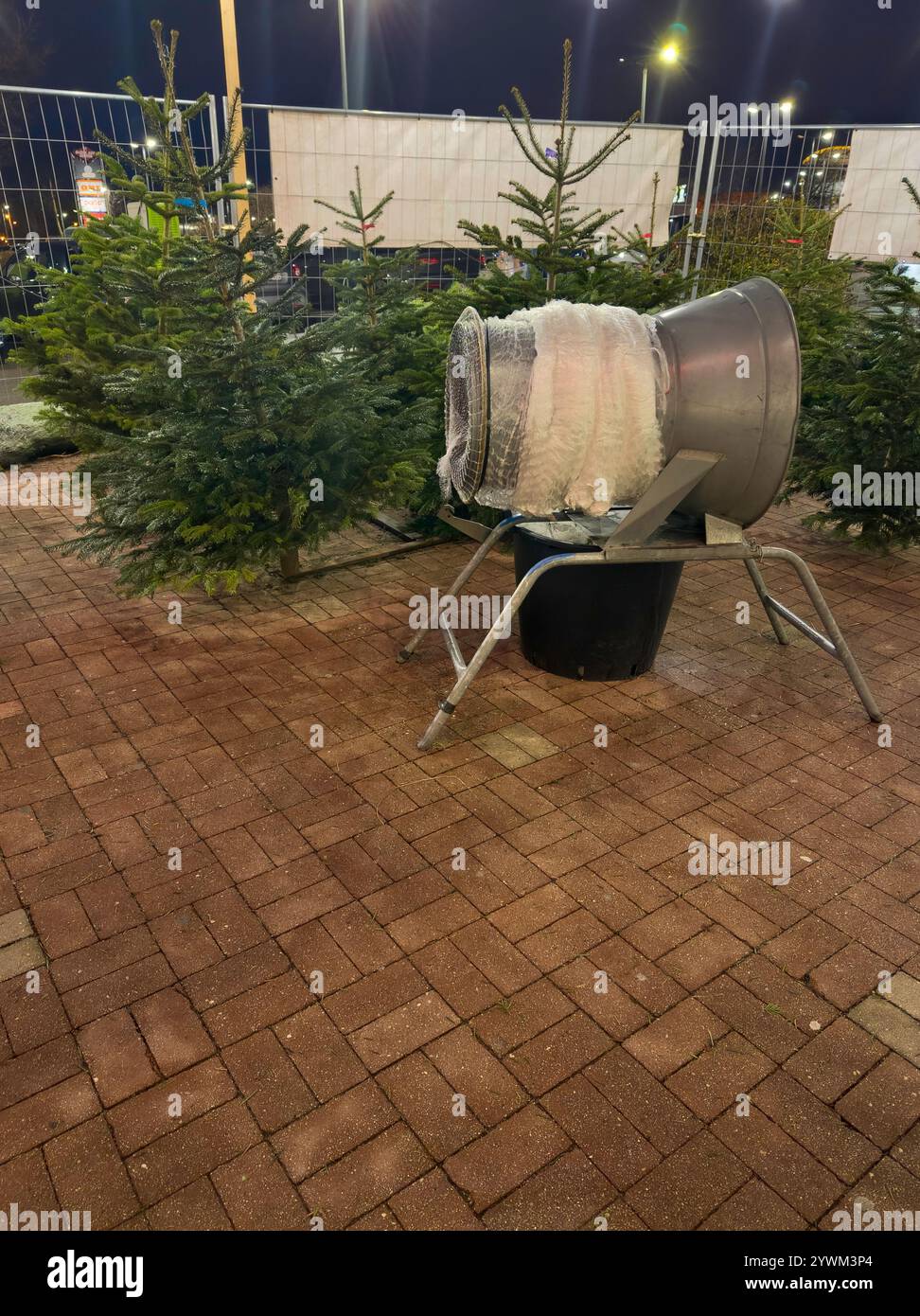 Weihnachtsbaumverkauf am Abend Stockfoto