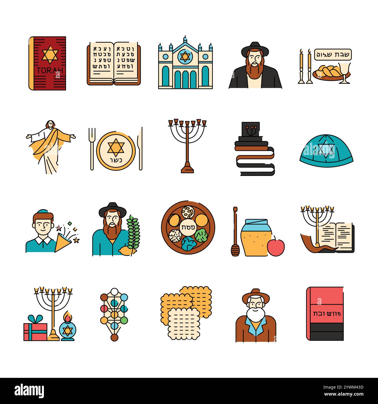 Judaismus Religion Farbsymbol. Signieren Sie für Webseite, mobile App, Schaltfläche, Logo. Schaltfläche Vektorisoliert. Bearbeitbare Kontur. Stock Vektor