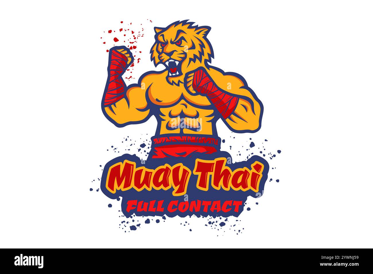Vektorvorlage Sportlogo für Kampfverein mit wütendem muskulösen Tiger. Vektor-Sport-Logo mit Tiger für Muay Thai Club. Stock Vektor