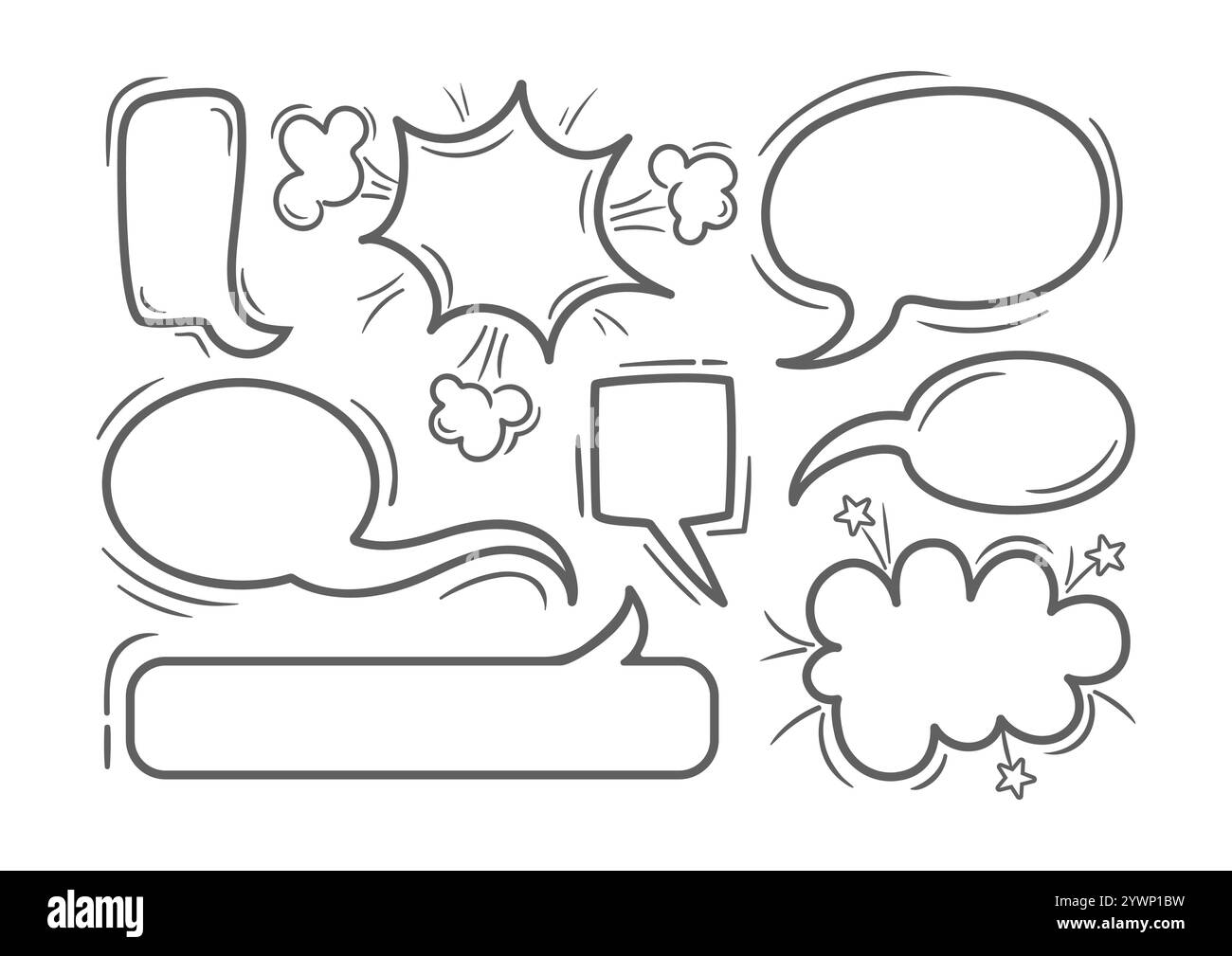 Leere Retro-Comic-Blasen und -Elemente mit bunten Halbtonschatten. Vektor-Illustration, Vintage-Design, Pop-Art-Stil. Stock Vektor