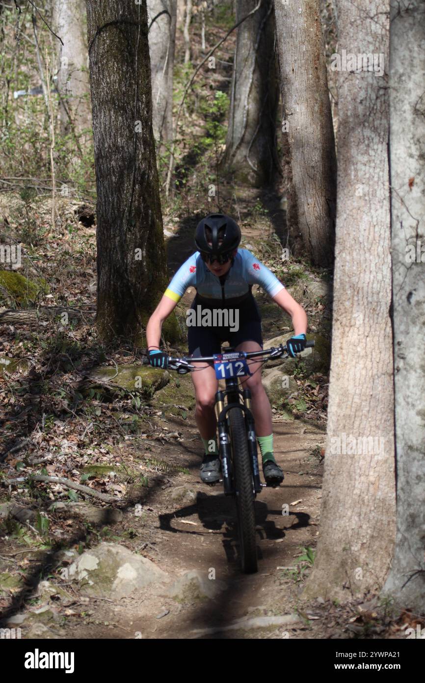 Tennessee National Mountain Bike Festival 2024 im Windrock Bike Park in Oliver Springs, Tennessee, USA. Stockfoto