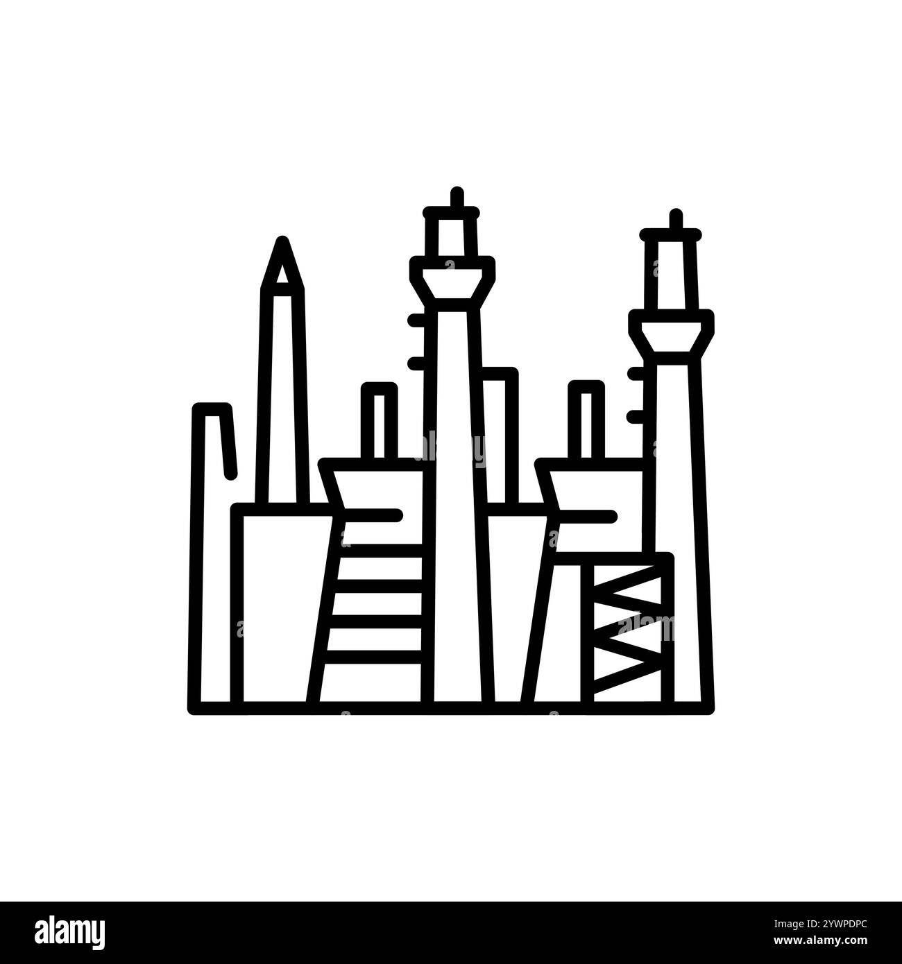 Symbol für Gaskraftwerk mit schwarzer Linie. Alternative Energiequelle. Vektorisoliertes Element. Stock Vektor