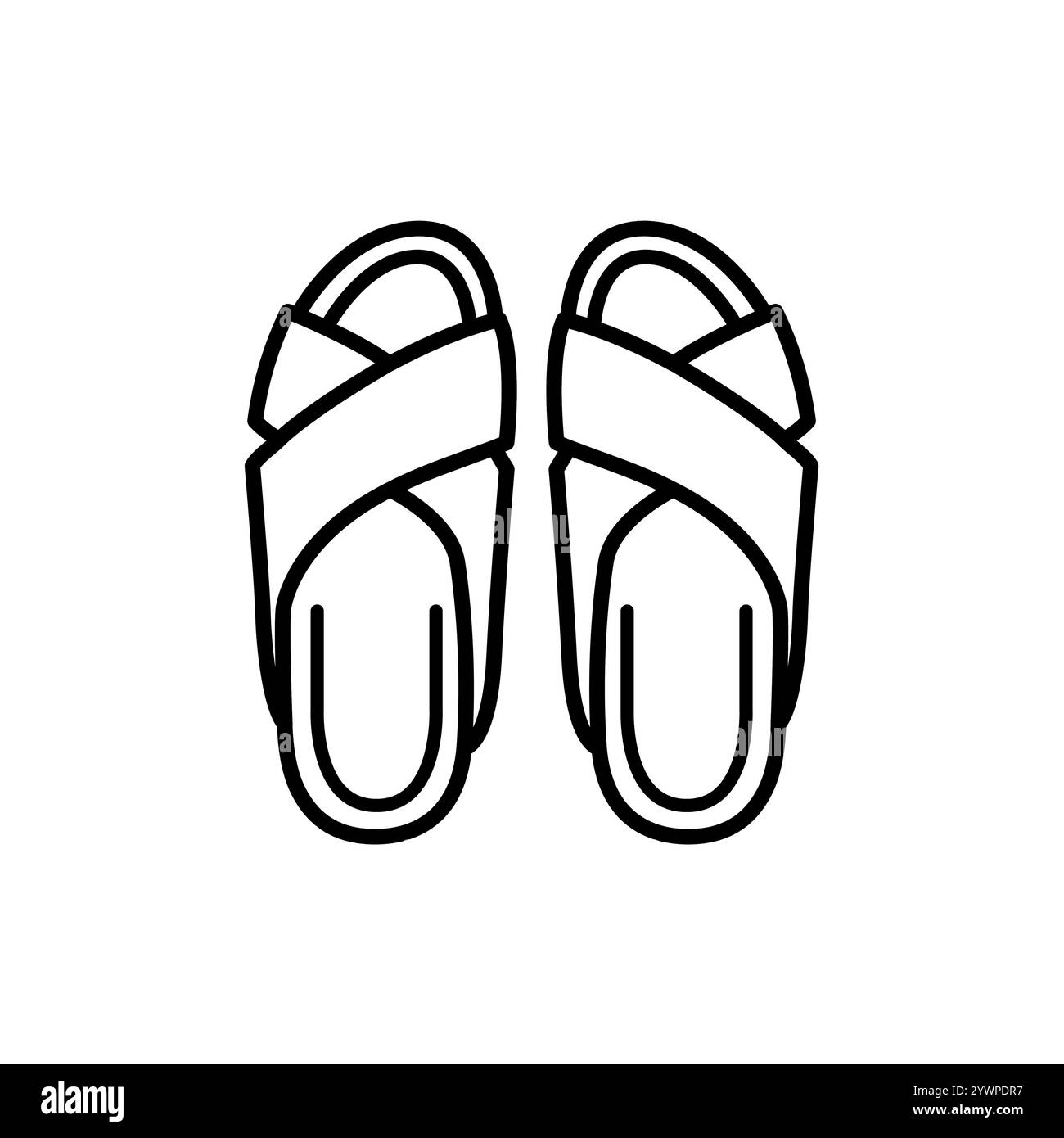 Sandalen Symbol mit schwarzer Linie. Sommerkleidung. Vektorisoliertes Element. Stock Vektor