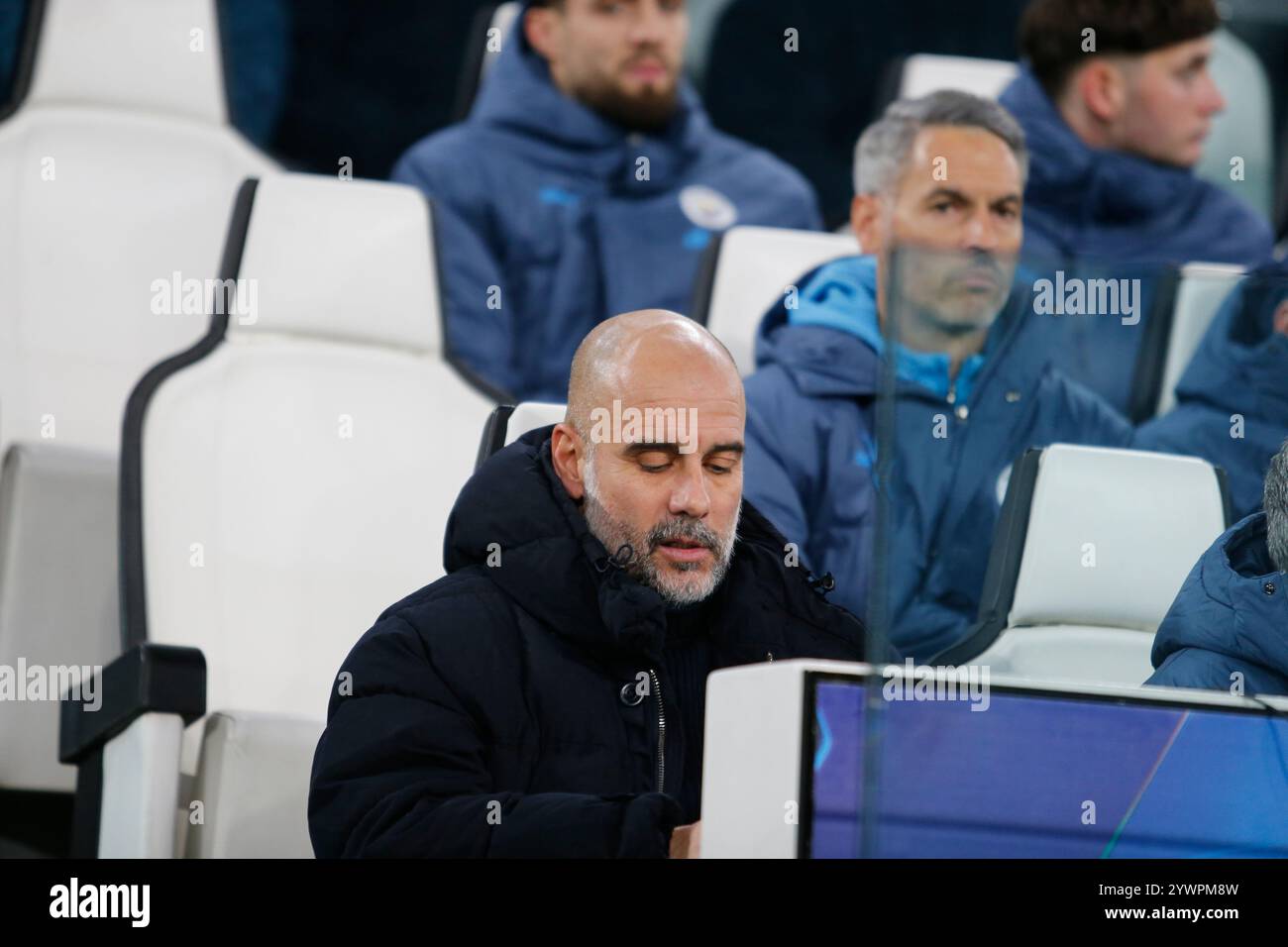 Turin, Italien. Dezember 2024. PEP Guardiola, Manager von Manchester City während der UEFA Champions League 2024/25, Fußballspiel zwischen Juventus FC und Manchester City, am 11. Dezember 2024 im Allianz Stadium Turin Italien. Quelle: Nderim Kaceli/Alamy Live News Stockfoto