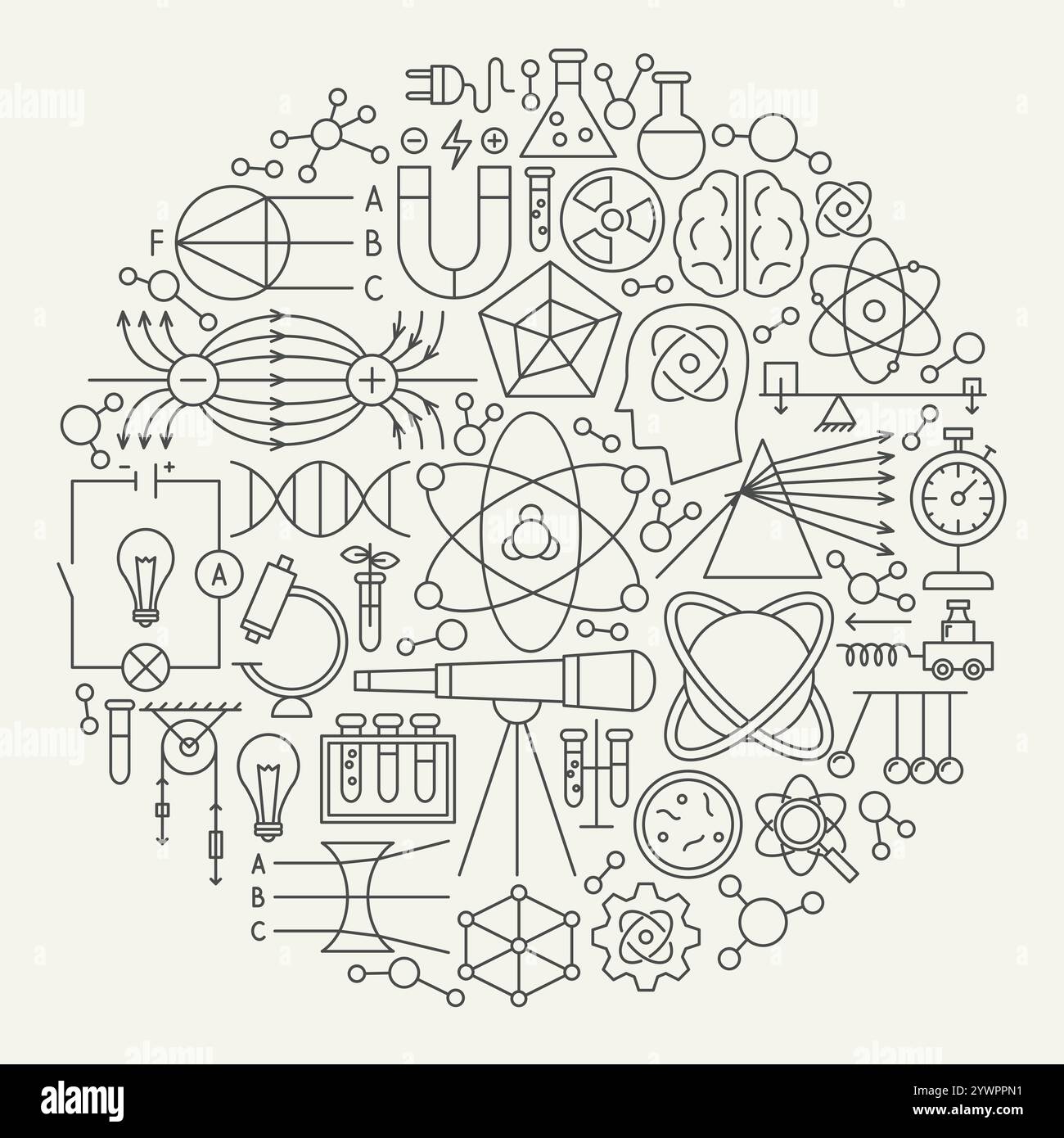 Nuklearwissenschaftliche Linie Icons Circle Stock Vektor