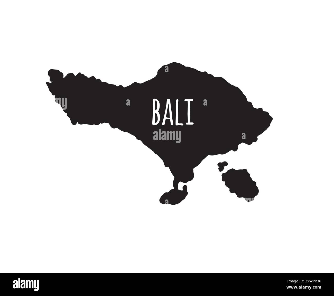 Vektor Hand gezeichnet schwarze Kritzelskizze Bali Karte Silhouette isoliert auf weißem Hintergrund Stock Vektor