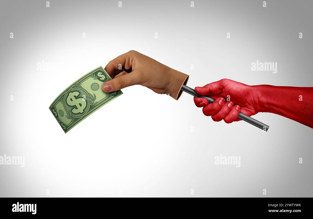 Finanzbetrug und illegale Lobbyarbeit oder betrügerische Investitionen als Finanzkriminalität mit schmutzigem Geld oder Bestechung und politischer Bestechung oder Buchhaltung Stockfoto