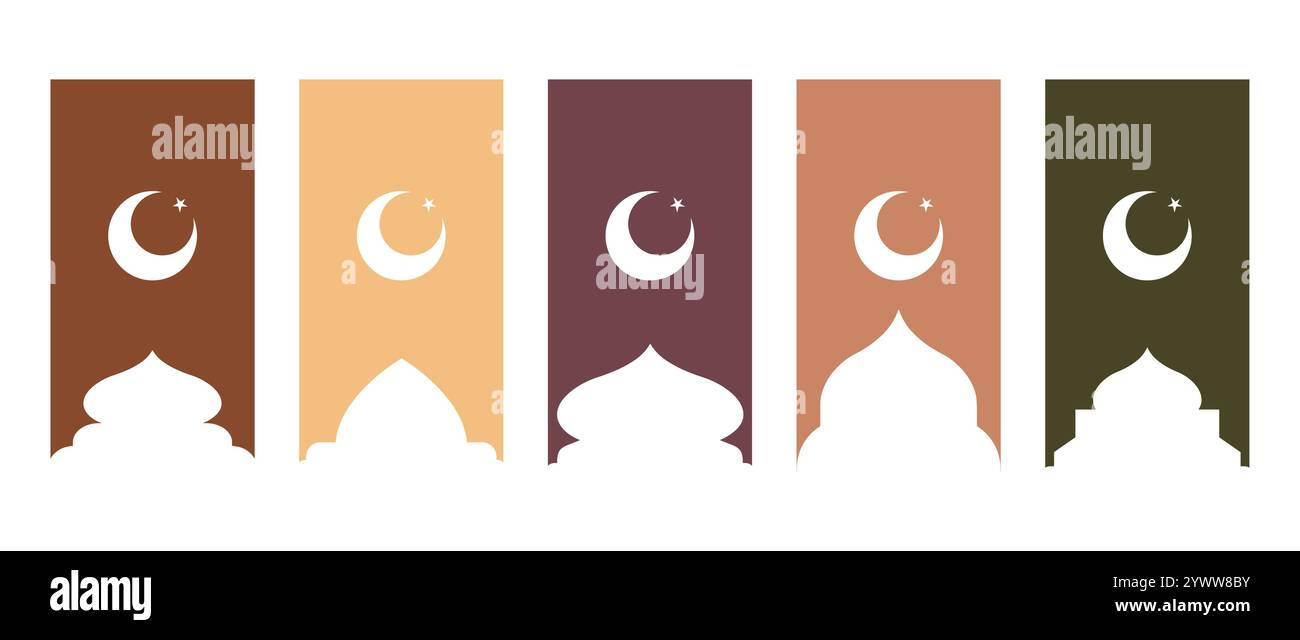 Islamische Moscheformen. Muslimische Türen, Tore und Fenster. Ramadan kareem Rahmen. Beige arabische Ränder. Vektorillustration isoliert auf weiß Stock Vektor