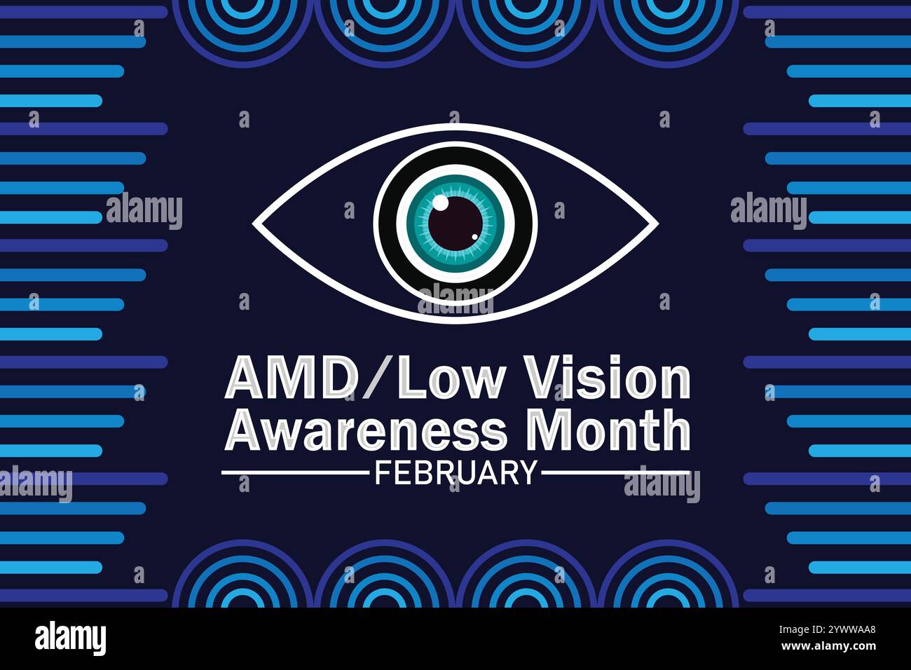 AMD Low Vision Awareness Monatsvektor-Illustration. Februar. Geeignet für Grußkarten, Poster und Banner. Stock Vektor