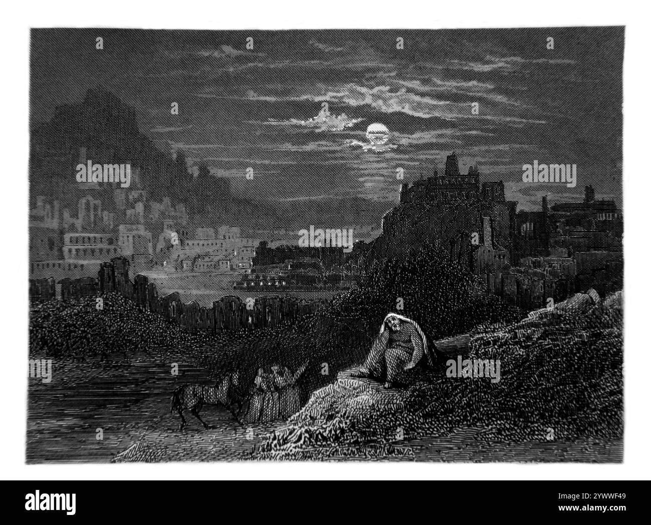 Stahlgravur von Nehemia in Jerusalem (Nehemia) aus der 1851 Tallis illustrierten Schrift Geschichte zur Verbesserung der Jugend Stockfoto