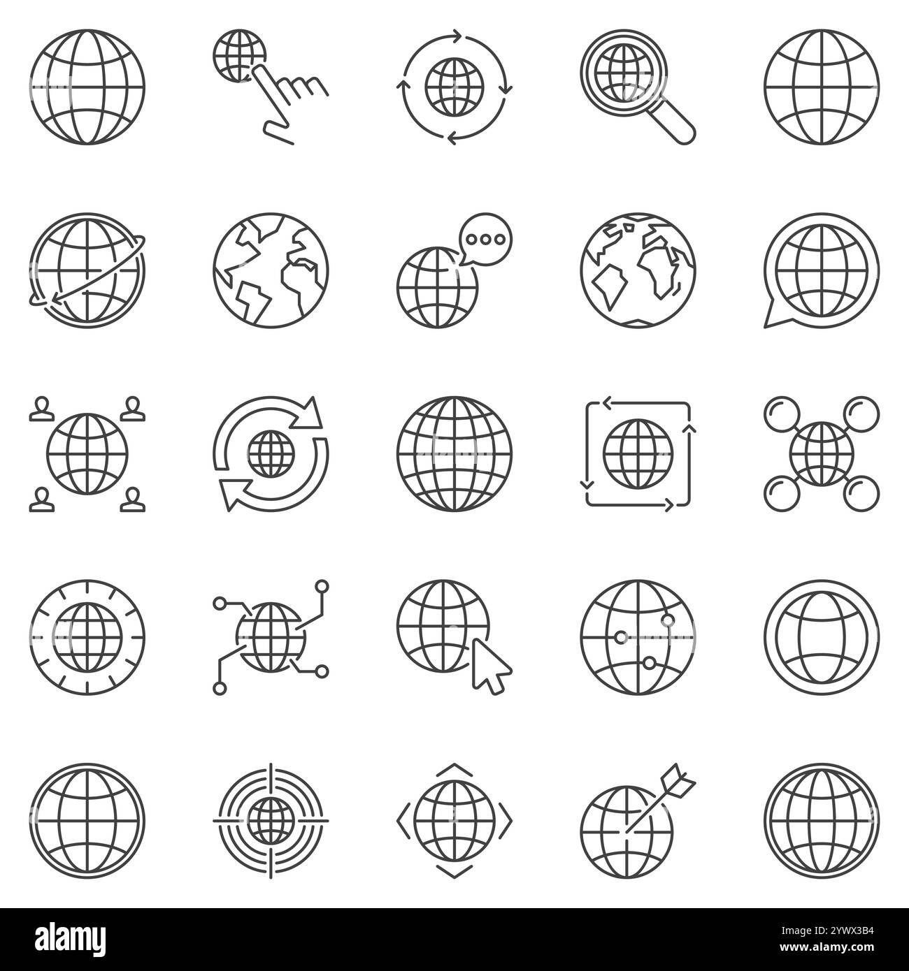 Kontursymbole für Multipolarität Set – Zeichen für Leistungsverteilung. Vektorkontursymbole für internationale Beziehungen Stock Vektor