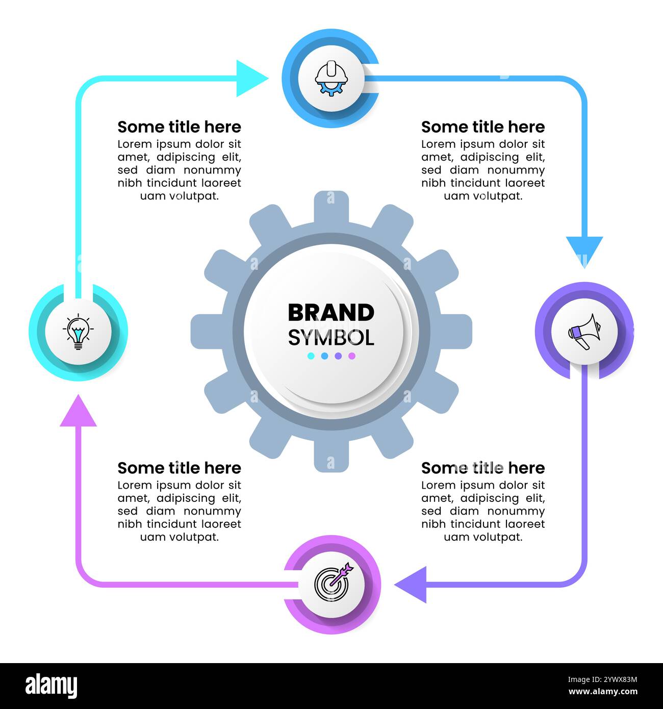 Infografik-Vorlage mit Symbolen und 4 Optionen oder Schritten. Zahnrad. Kann für Workflow-Layout, Diagramm, Banner, webdesign verwendet werden. Vektorgrafik Stock Vektor