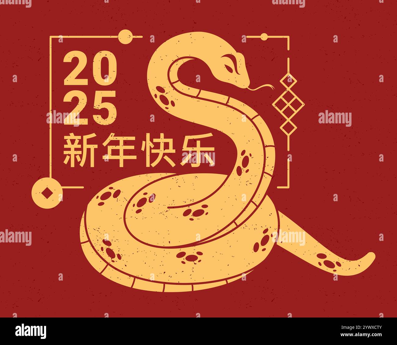 Frohes Chinesisches Neujahr 2025. Vektorbanner oder Grußkarte. Zodiac-Schlange ist das Symbol des Neujahrs. Traditionelle chinesische Rot- und Goldfarben. Stock Vektor