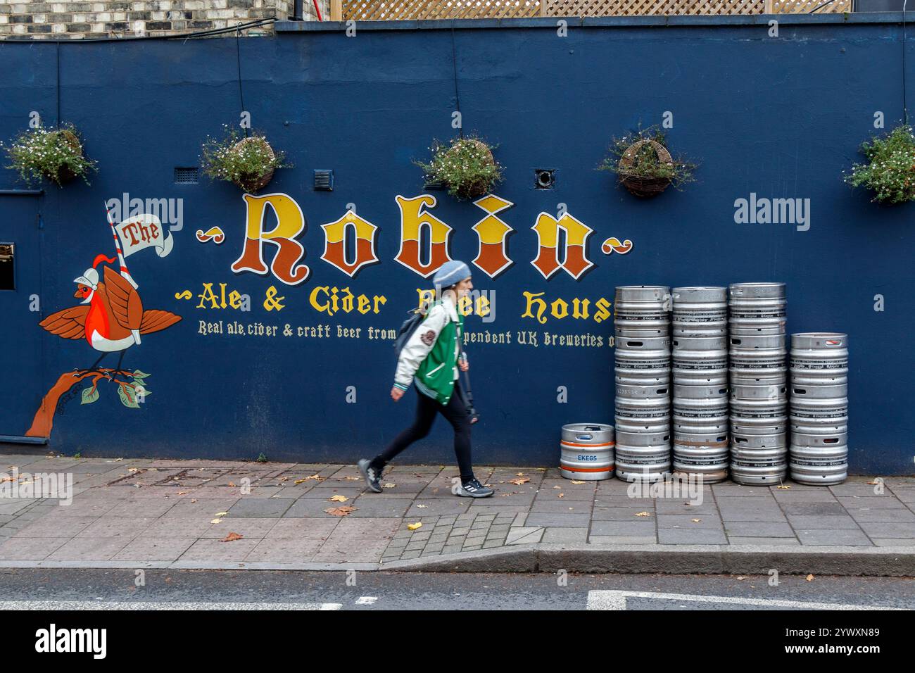 The Robin Ale and Cider House, ehemals der tapfere Sir Robin, ist ein Pub, der echte Biere von unabhängigen britischen Brauereien in North Islington, London, anbietet Stockfoto