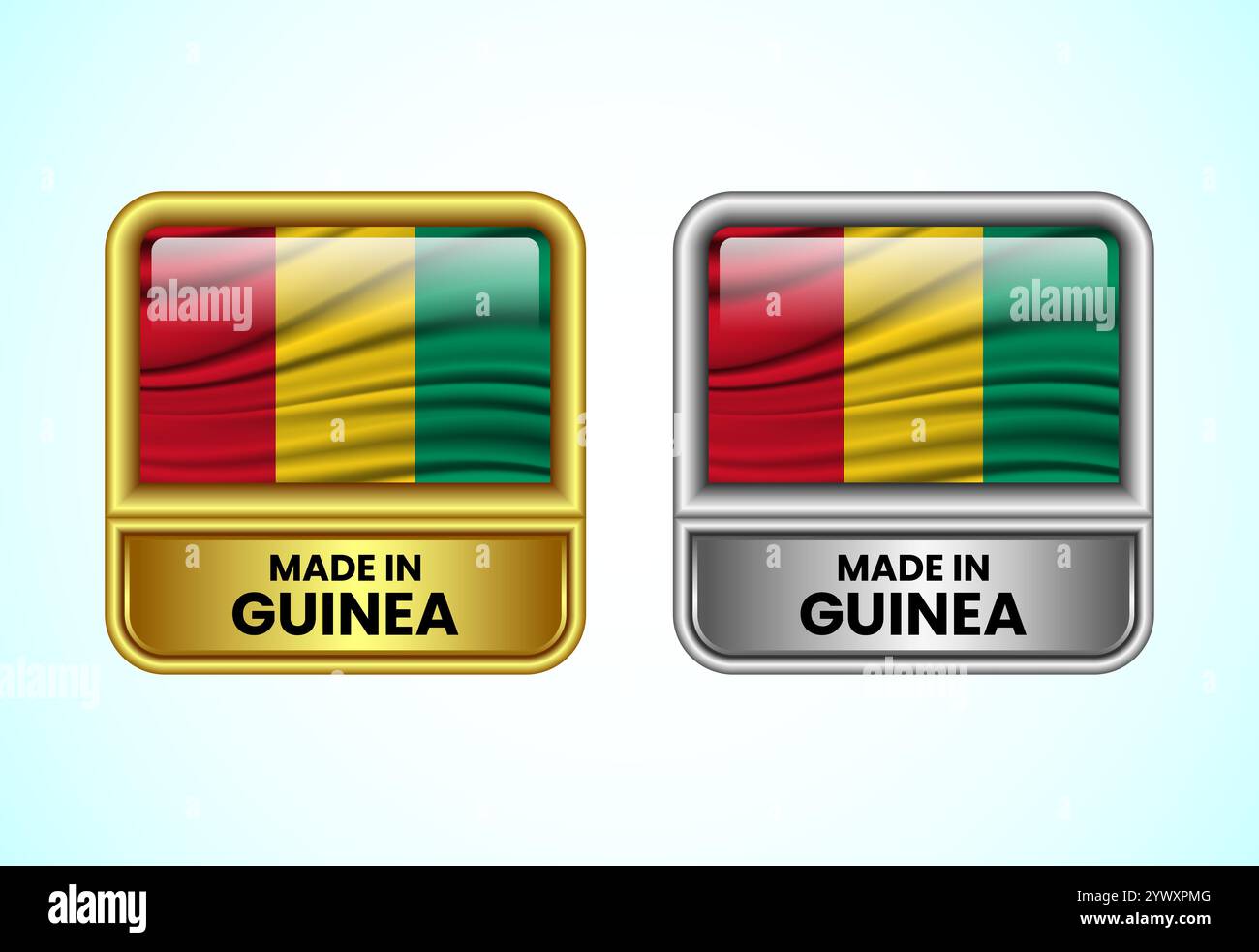 Hergestellt in Guinea, Symbol in Gold und Silber. Flaggensymbolgruppe für Unternehmen Stock Vektor