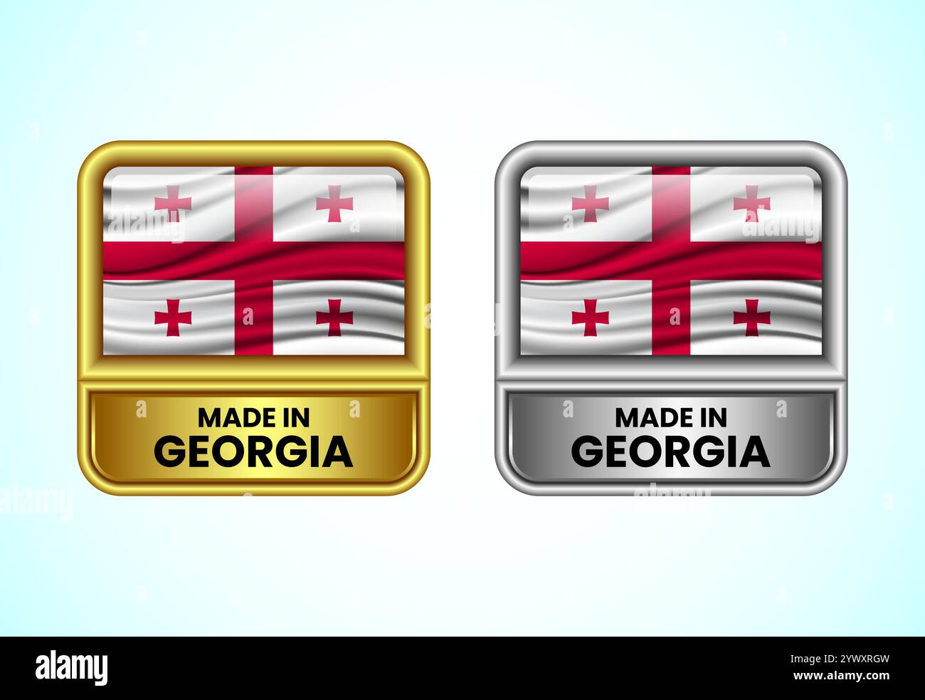 Hergestellt in Georgia, ist das Label in Gold und Silber erhältlich. Flaggensymbolgruppe für Unternehmen Stock Vektor