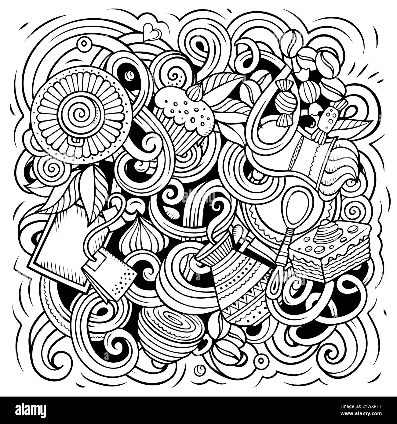 Cafe lustige Hand gezeichnet Vektor-Doodles Illustration. Stock Vektor