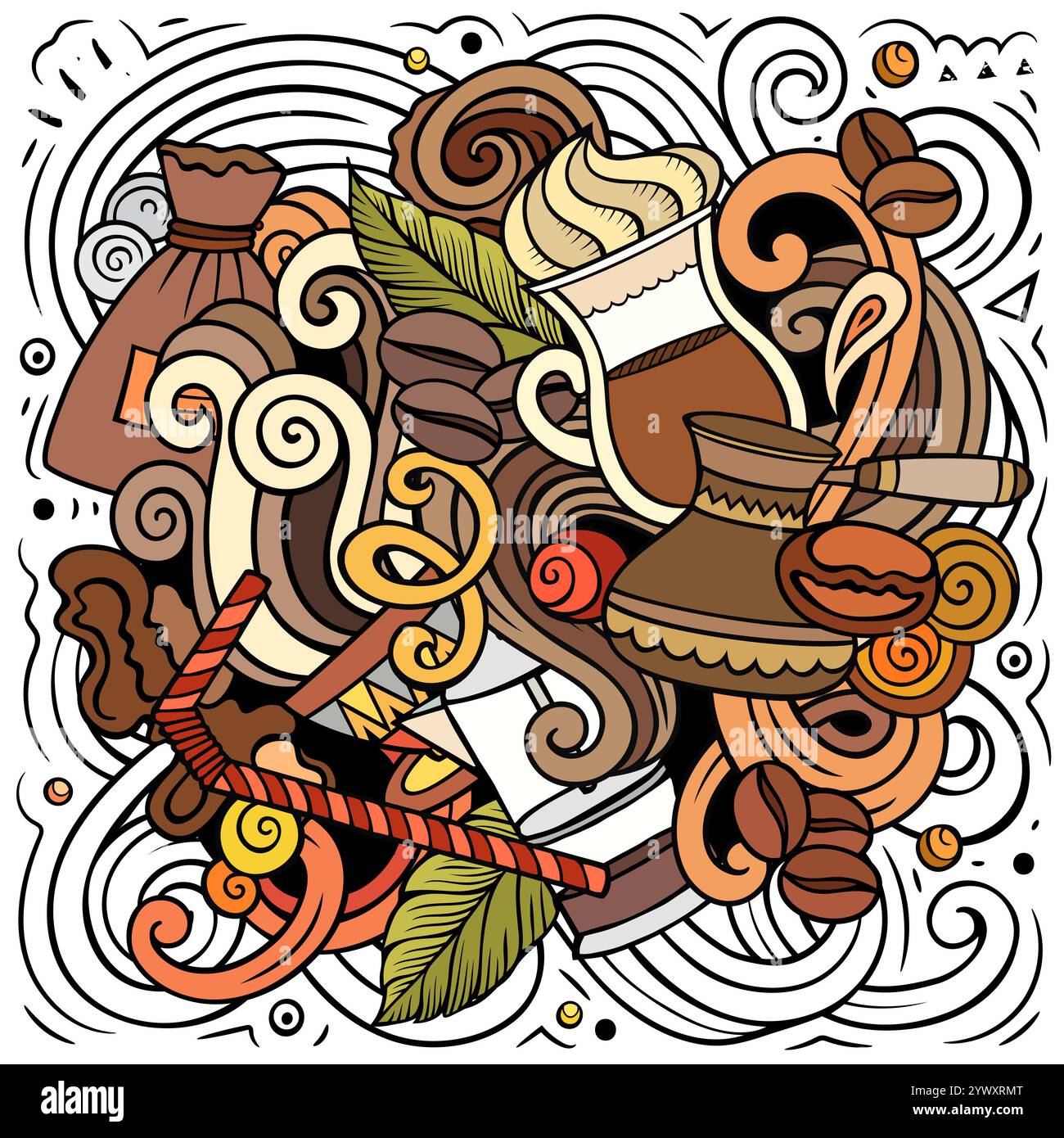 Cartoon Vektor Doodles Coffee House Illustration Stock Vektor