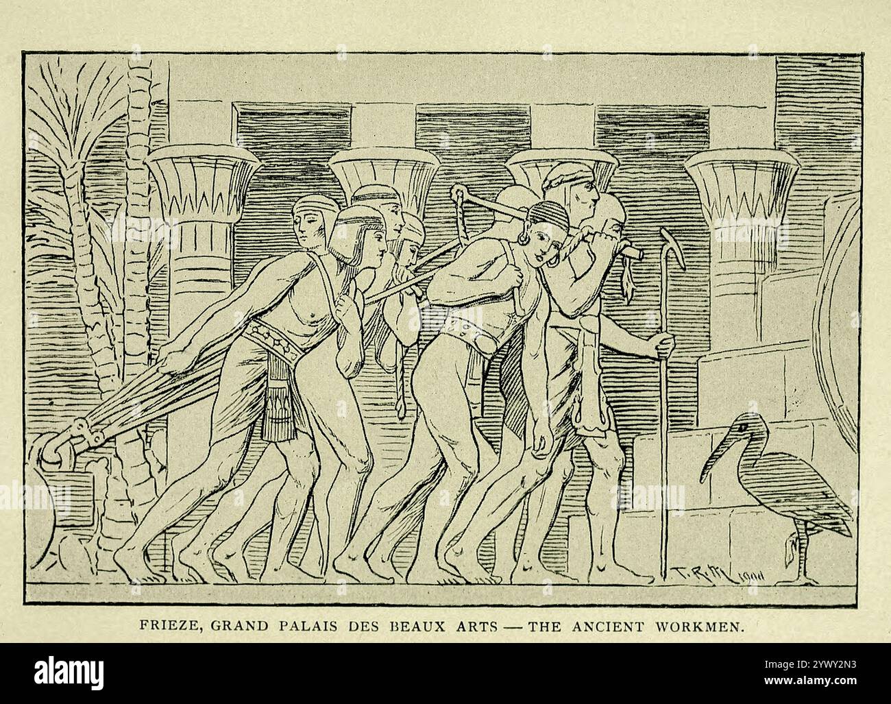 The Great Exhibition : Part of Frieze, Grand Palais des Beaux Arts — The Ancient Workman in Paris 1900 illustriert von Thomas R. MacQuoid, Thomas Robert Macquoid, R.I.; er war Aquarellmaler und Zeichner in Schwarz-weiß Stockfoto