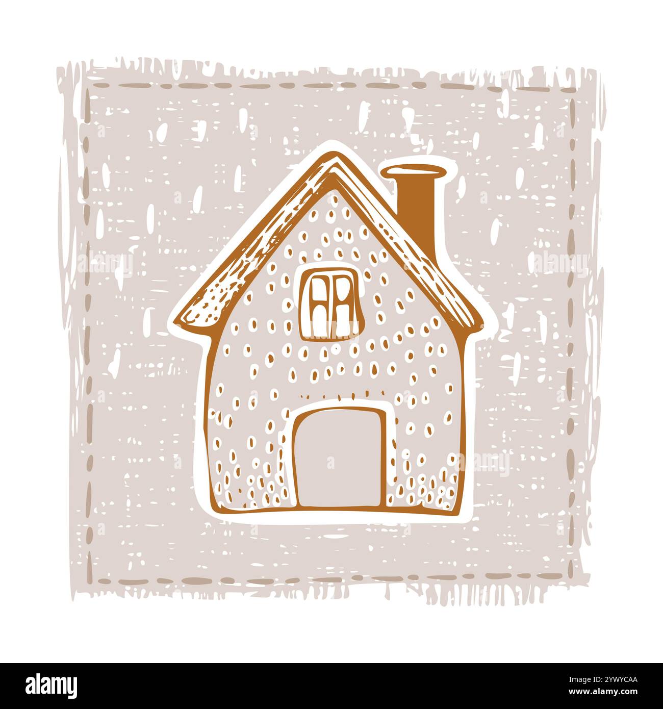 Skurrile schneebedeckte Hüttentür mit festlichem Weihnachtsmotiv im dezember. Winterurlaub soziale Medien niedliches handgezeichnetes festliches Heimkarten-Designelement Stock Vektor