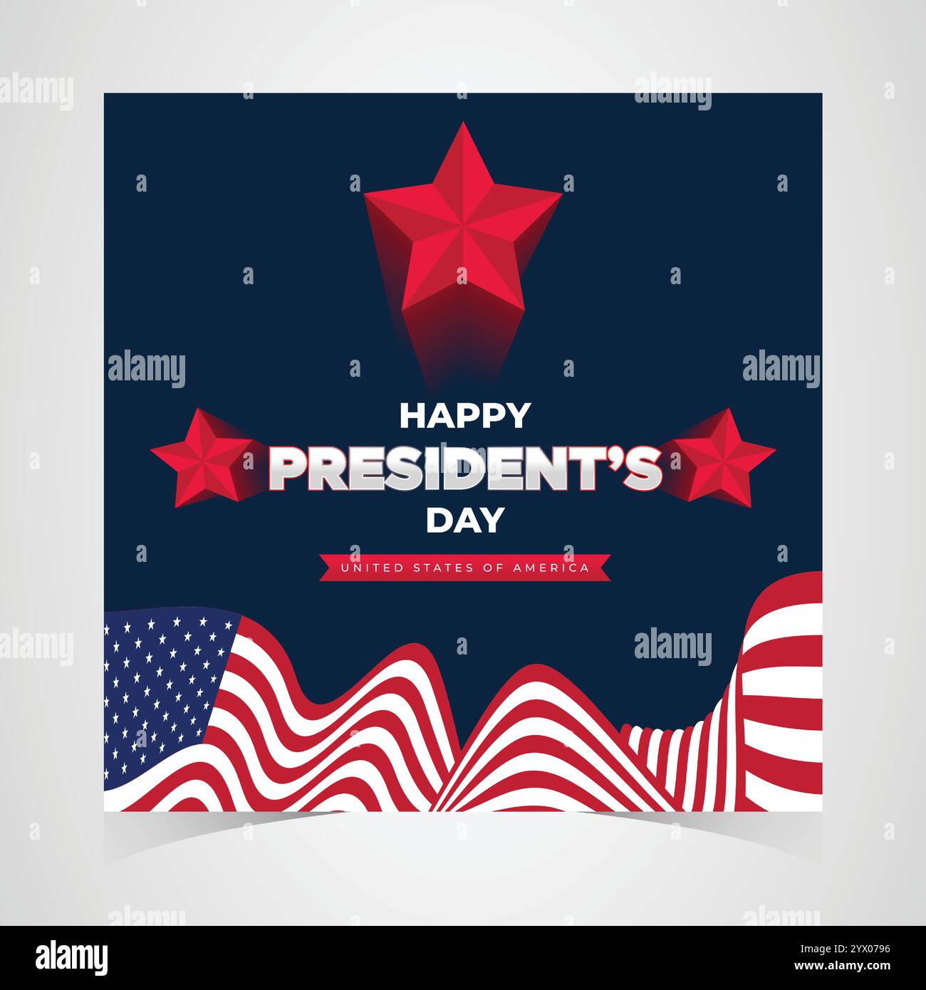 Webbanner zum „Happy Presidents Day“ mit US-Flagge. Titelseite Des Präsidenten-Tages, Website, Kopfzeilenhintergrund. Washingtons Geburtstag wurde in den Vereinigten Staaten gefeiert Stock Vektor