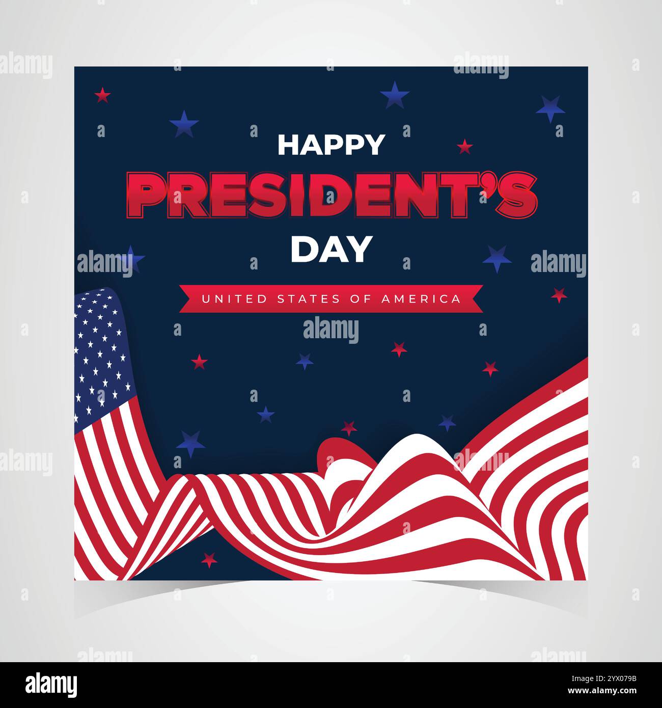 Webbanner zum „Happy Presidents Day“ mit US-Flagge. Titelseite Des Präsidenten-Tages, Website, Kopfzeilenhintergrund. Washingtons Geburtstag wurde in den Vereinigten Staaten gefeiert Stock Vektor