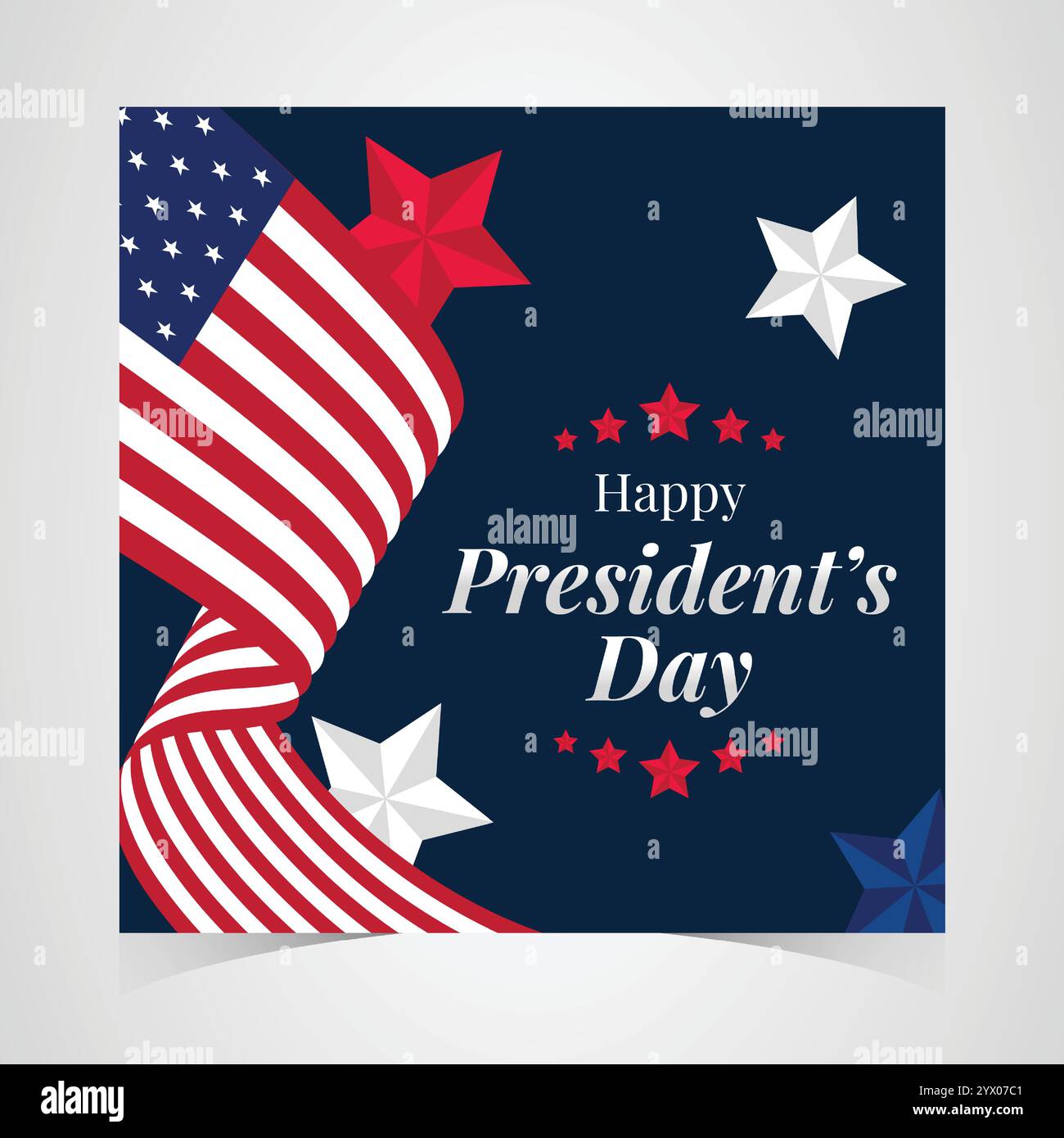 Webbanner zum „Happy Presidents Day“ mit US-Flagge. Titelseite Des Präsidenten-Tages, Website, Kopfzeilenhintergrund. Washingtons Geburtstag wurde in den Vereinigten Staaten gefeiert Stock Vektor