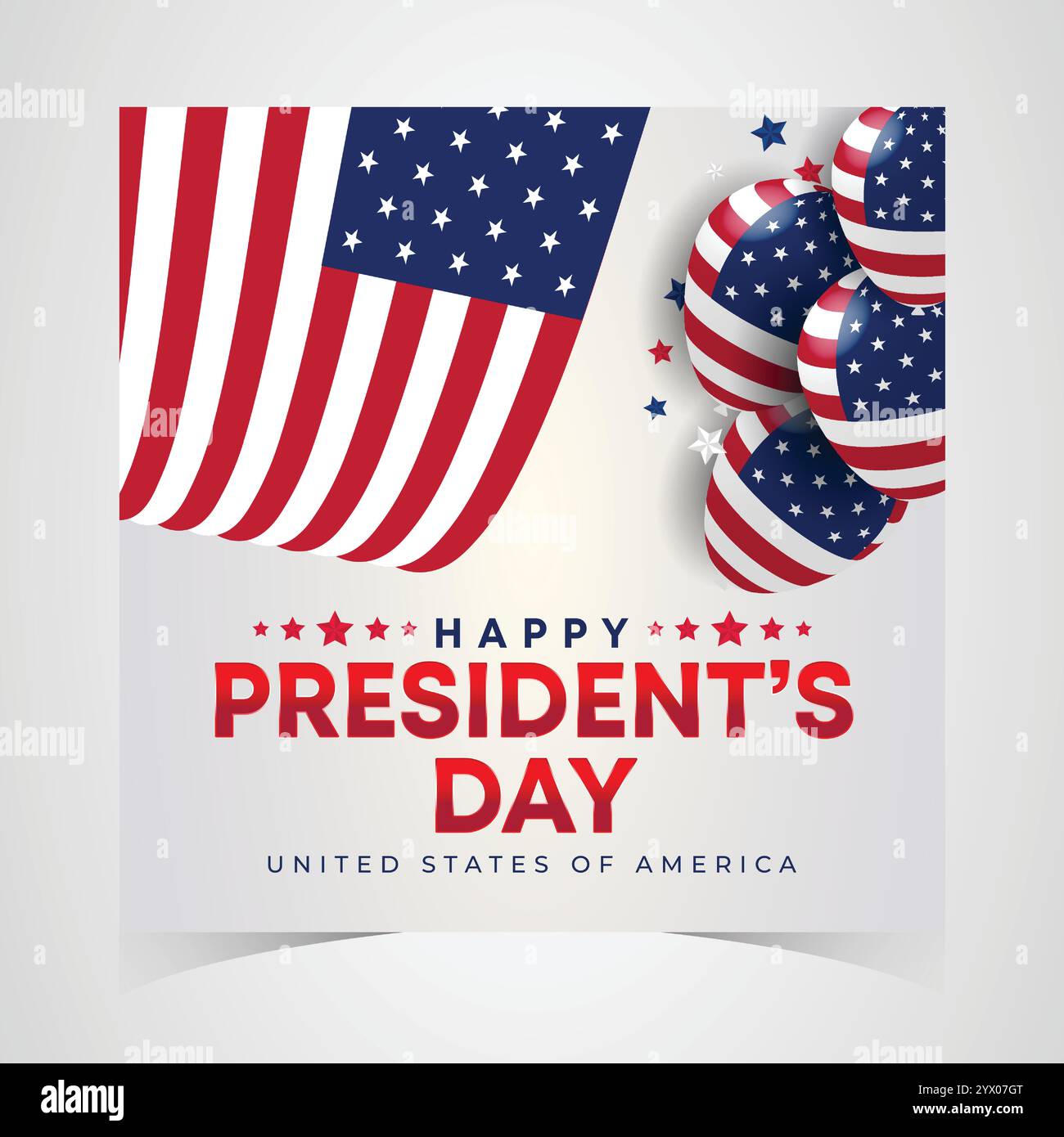 Webbanner zum „Happy Presidents Day“ mit US-Flagge. Titelseite Des Präsidenten-Tages, Website, Kopfzeilenhintergrund. Washingtons Geburtstag wurde in den Vereinigten Staaten gefeiert Stock Vektor