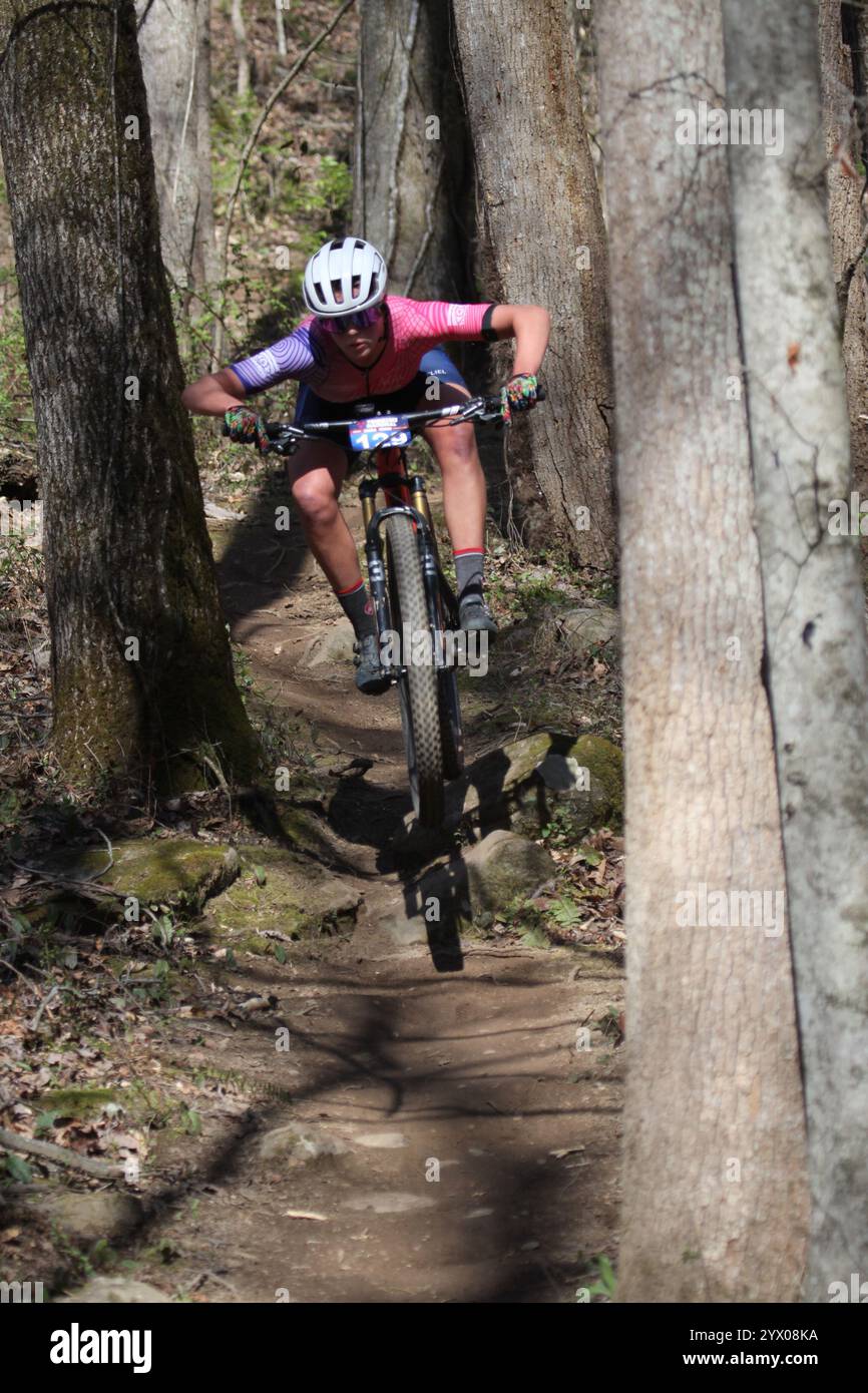 XCO-Rennen für Damen im WindRock Bicycle Park in Oliver Springs, Tennessee, USA. Stockfoto