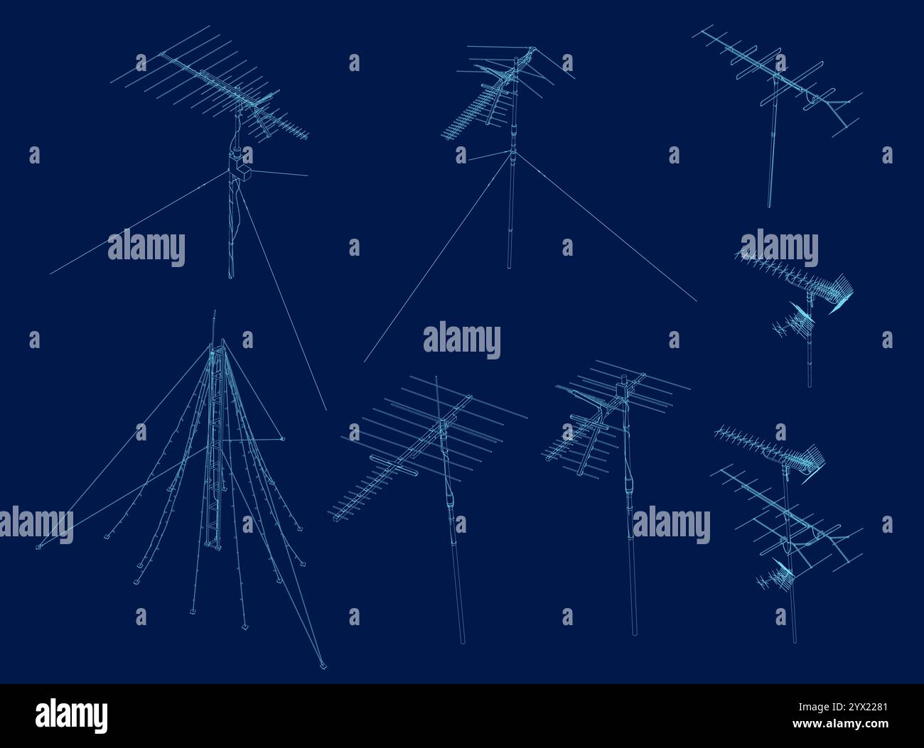 Satz der Konturantenne aus blauen Linien. Vektorabbildung Stock Vektor
