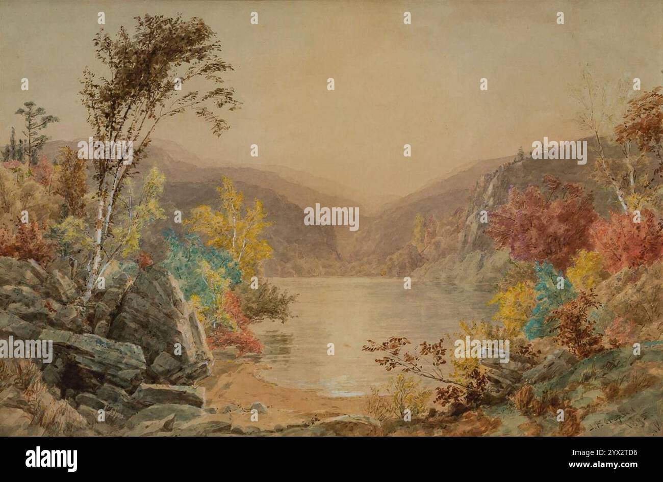 Mountain Lake im Herbst von Jasper Francis Cropsey, Aquarell. Stockfoto