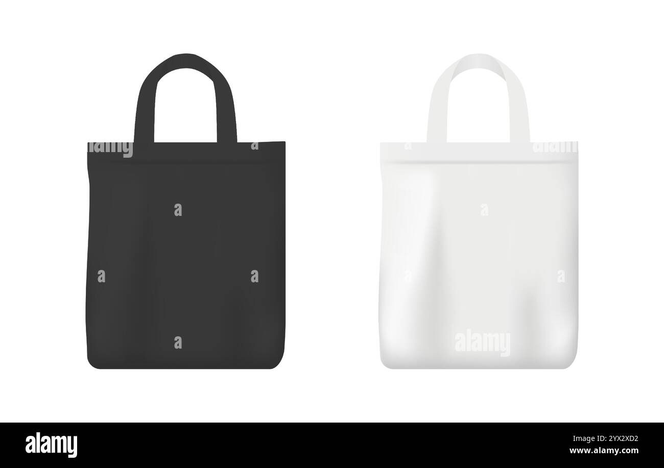 Realistische Öko-Tragetasche für Branding, Produktpräsentation und Druckdesign in Schwarzweiß Stock Vektor