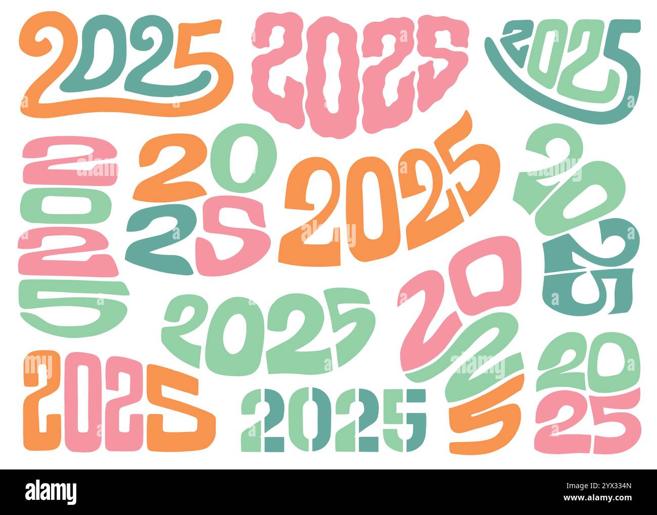 2025 Zusammenstellung für Illustrative Lettering. Vektorbeschriftung Design Illustration für Web, T-Shirt Design, andere grafische Design Verwendung Stock Vektor