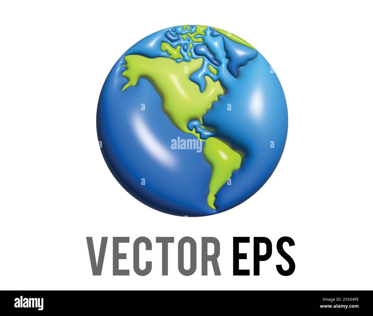 Der 3D-Globus mit dem Symbol Nord- und Südamerika in Grün gegen blauem Ozean repräsentiert verschiedene Inhalte in Nord- und Südamerika Stock Vektor