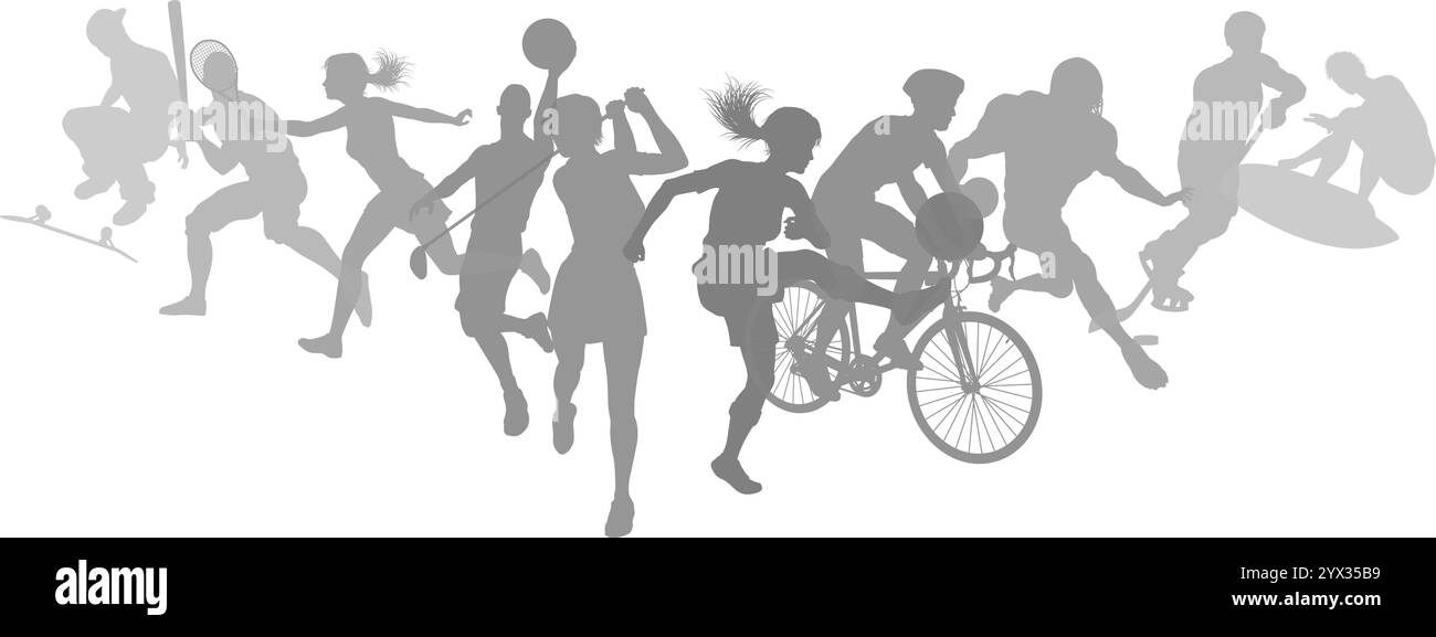 Sport Active Fitness Sport Silhouette People Set Stock Vektor