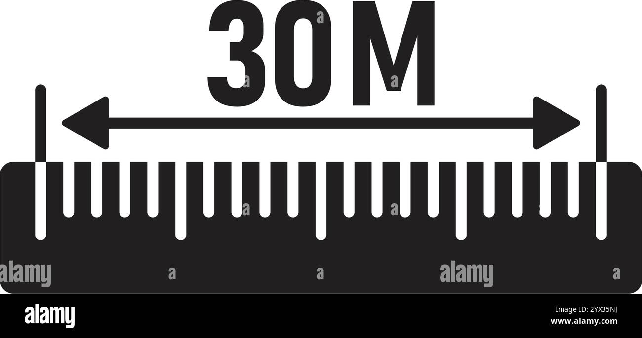 Lineal 30 Meter Symbol in flachem Stil. Abbildung des Maßstabsvektors auf isoliertem Hintergrund messen. Geschäftskonzept für Linealmaßstabszeichen. Stock Vektor