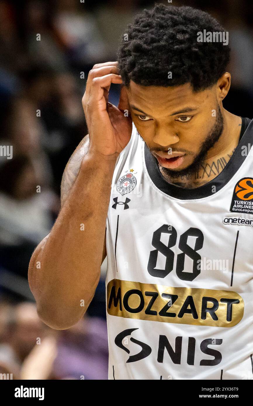 Berlin, Deutschland. Dezember 2024. Tyrique Jones (88) aus Partizan Belgrad, das während des Basketballspiels der Turkish Airlines EuroLeague zwischen ALBA Berlin und Partizan Mozzart in der Uber Arena in Berlin zu sehen war. Quelle: Gonzales Photo/Alamy Live News Stockfoto