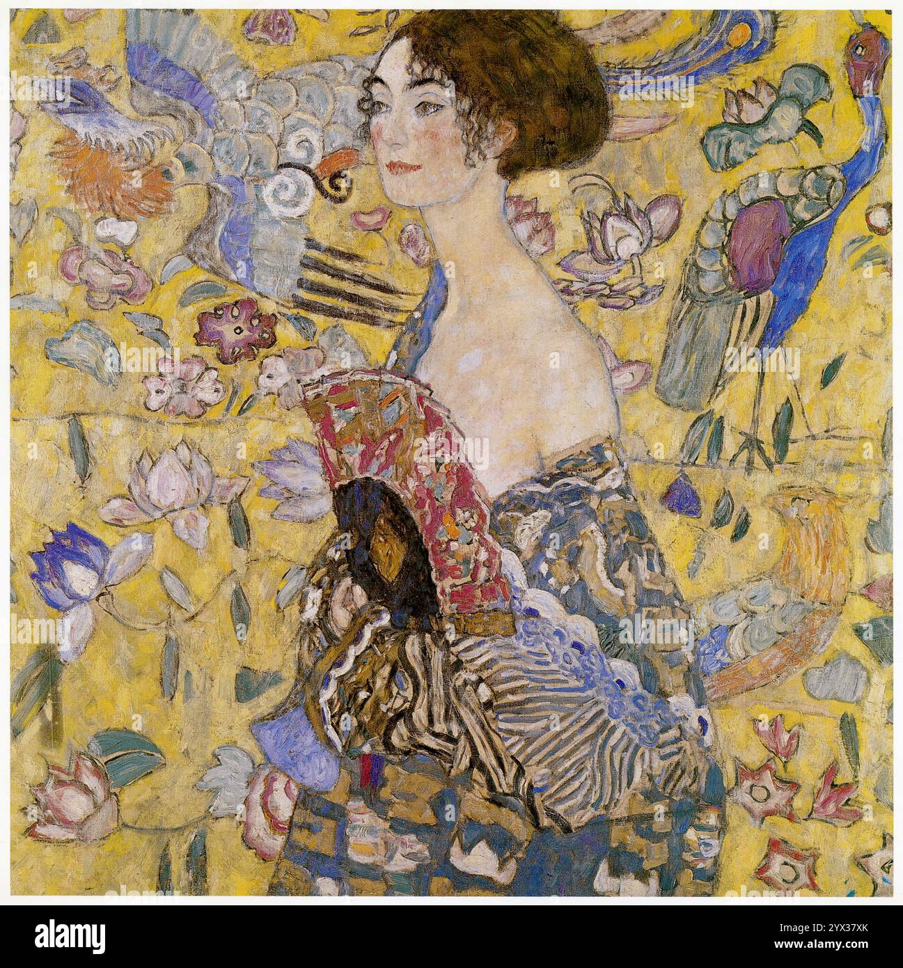 GUSTAVE KLIMT. 1862-1918. LA DAME À L'EVENTAIL. 1917-1918. HUILE SUR TOILE. 100 X 100 CM Stockfoto