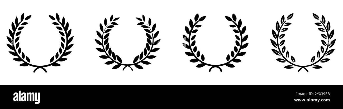Satz von Vektorlorbeerkränzen. Symbole für Sieg und Erfolg in schlichtem Schwarz-weiß-Design Stock Vektor