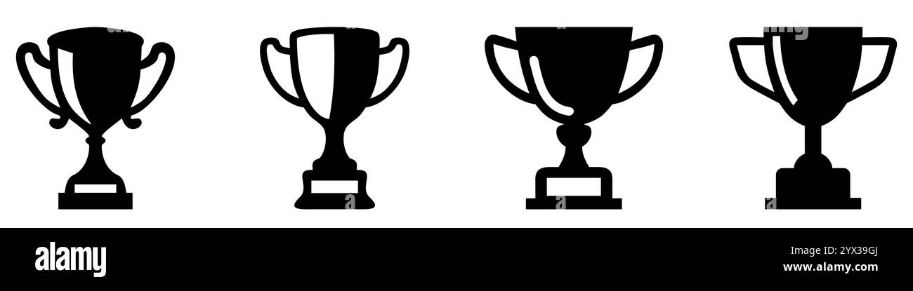 Satz von Vektorsymbolen, die Trophäenbecher darstellen, die Erfolg, Erfolg und Sieg symbolisieren Stock Vektor
