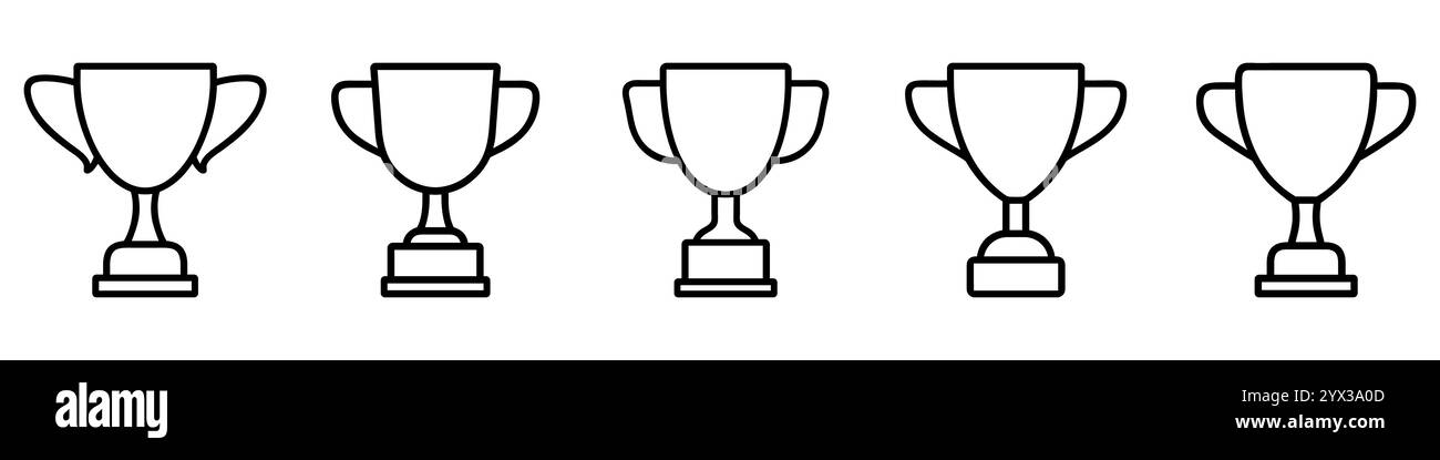 Set aus fünf einfachen Symbolen für den Trophäenbecher, die Erfolg, Erfolg und Sieg symbolisieren. Vektorabbildung Stock Vektor