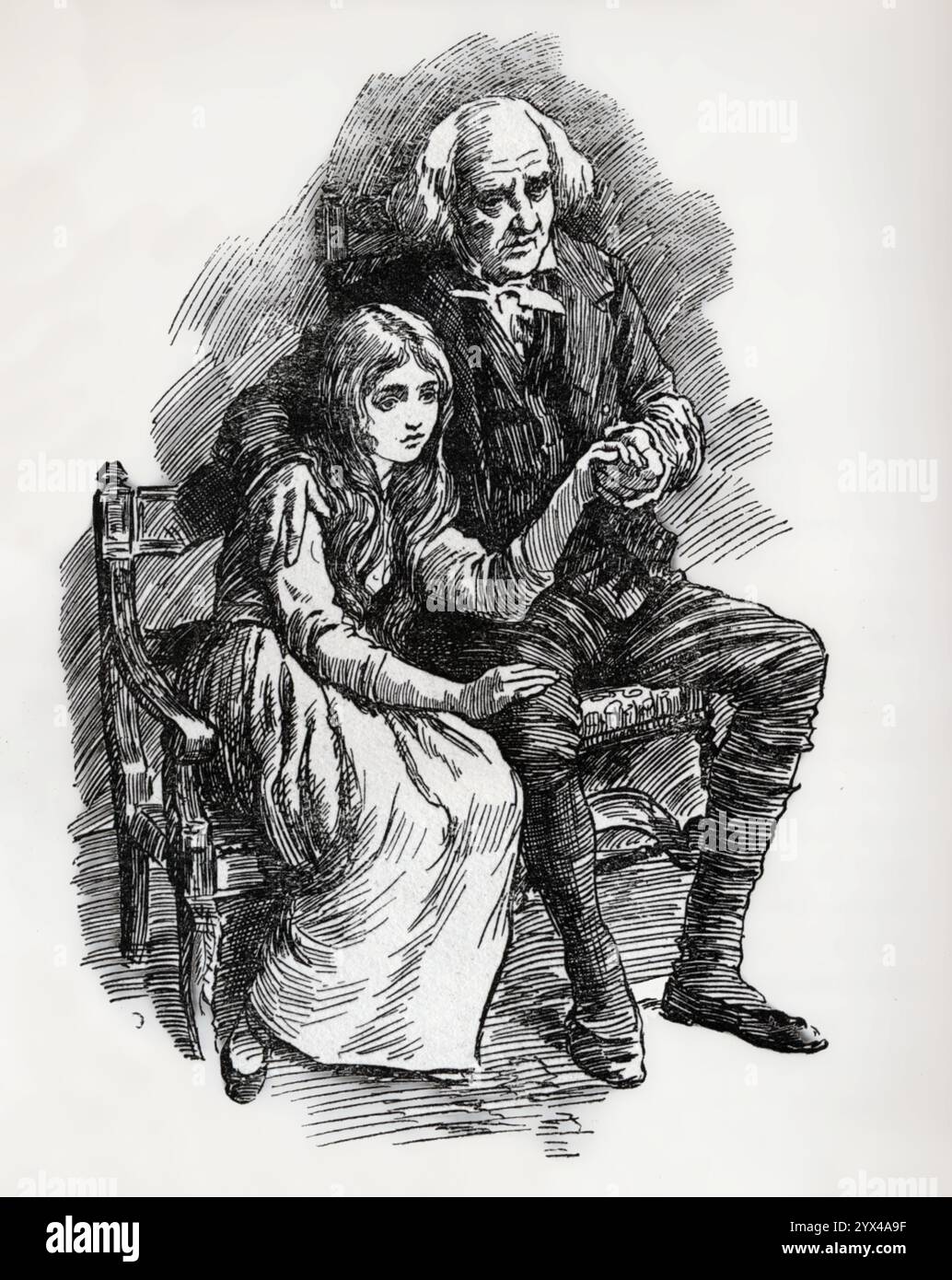 "Little Nell und ihr Großvater", 1900. Charaktere in Charles Dickens Roman The Old Curiosity Shop. Aus „Geschichten von Kindern aus Dickens“, erzählt von seiner Enkelin Mary Angela Dickens und anderen, mit einer Einführung von Percy Fitzgerald, illustriert von Harold Copping, [Raphael Tuck &amp; Sons Ltd, London, 1900] Stockfoto