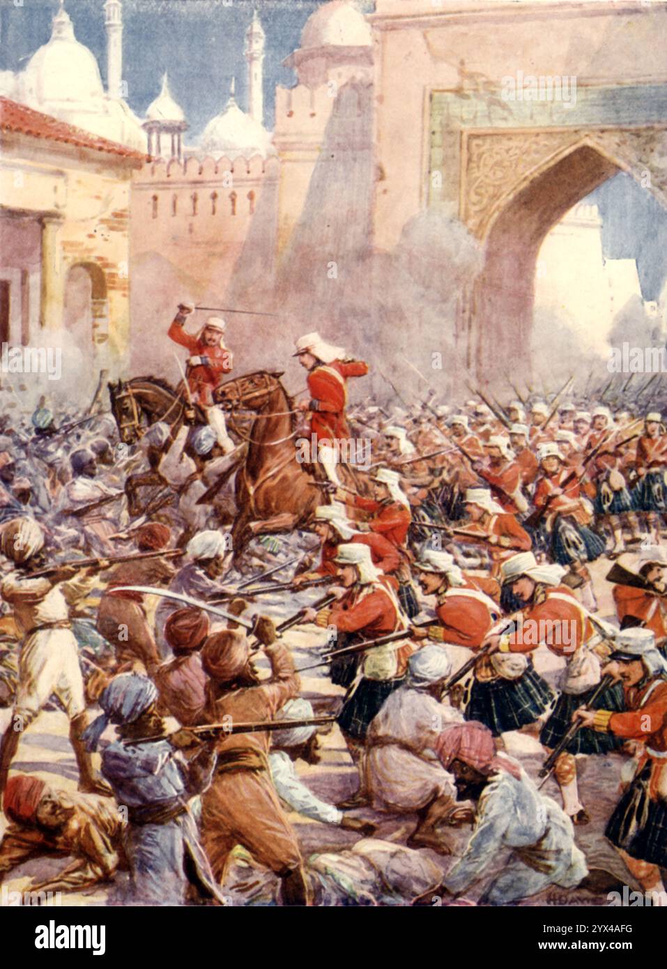 "Sir Henry Havelock auf dem Relief von Lucknow", 1900. Kämpfe in der British Residency in der Stadt Lucknow in Indien, zwischen den Briten und den Rebellen (indische Soldaten in der Armee der British East India Company) während der Indischen Rebellion von 1857. Aus „Heroes of History“ von Alfred H. Miles, illustriert von Howard DAVIE [Raphael Tuck &amp; Sons Ltd, London] Stockfoto